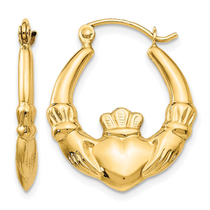 14K Yellow Gold 23mm x 19mm x 3.5mm Claddagh Hoop Earrings