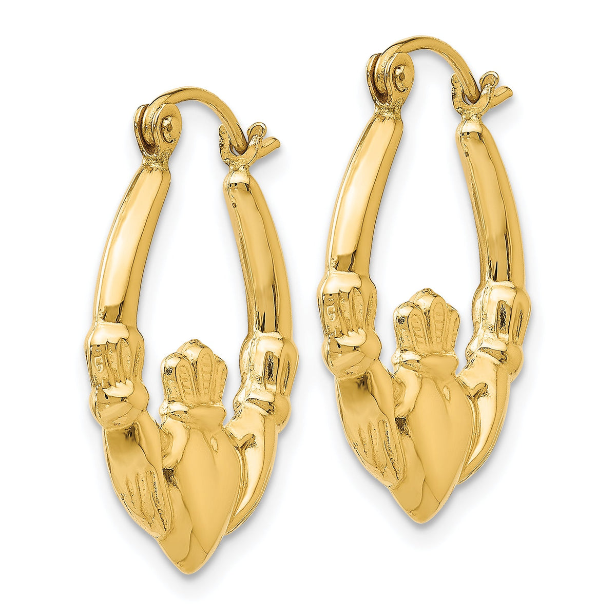 14K Yellow Gold 23mm x 19mm x 3.5mm Claddagh Hoop Earrings