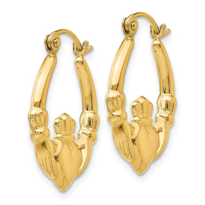 14K Yellow Gold 23mm x 19mm x 3.5mm Claddagh Hoop Earrings