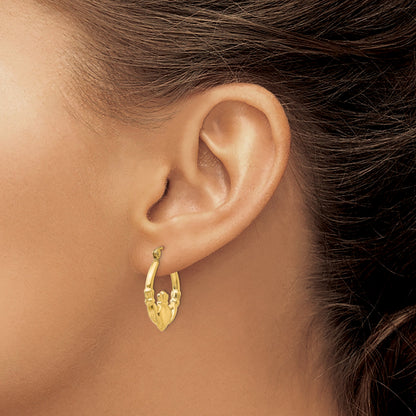 14K Yellow Gold 23mm x 19mm x 3.5mm Claddagh Hoop Earrings