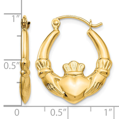 14K Yellow Gold 23mm x 19mm x 3.5mm Claddagh Hoop Earrings