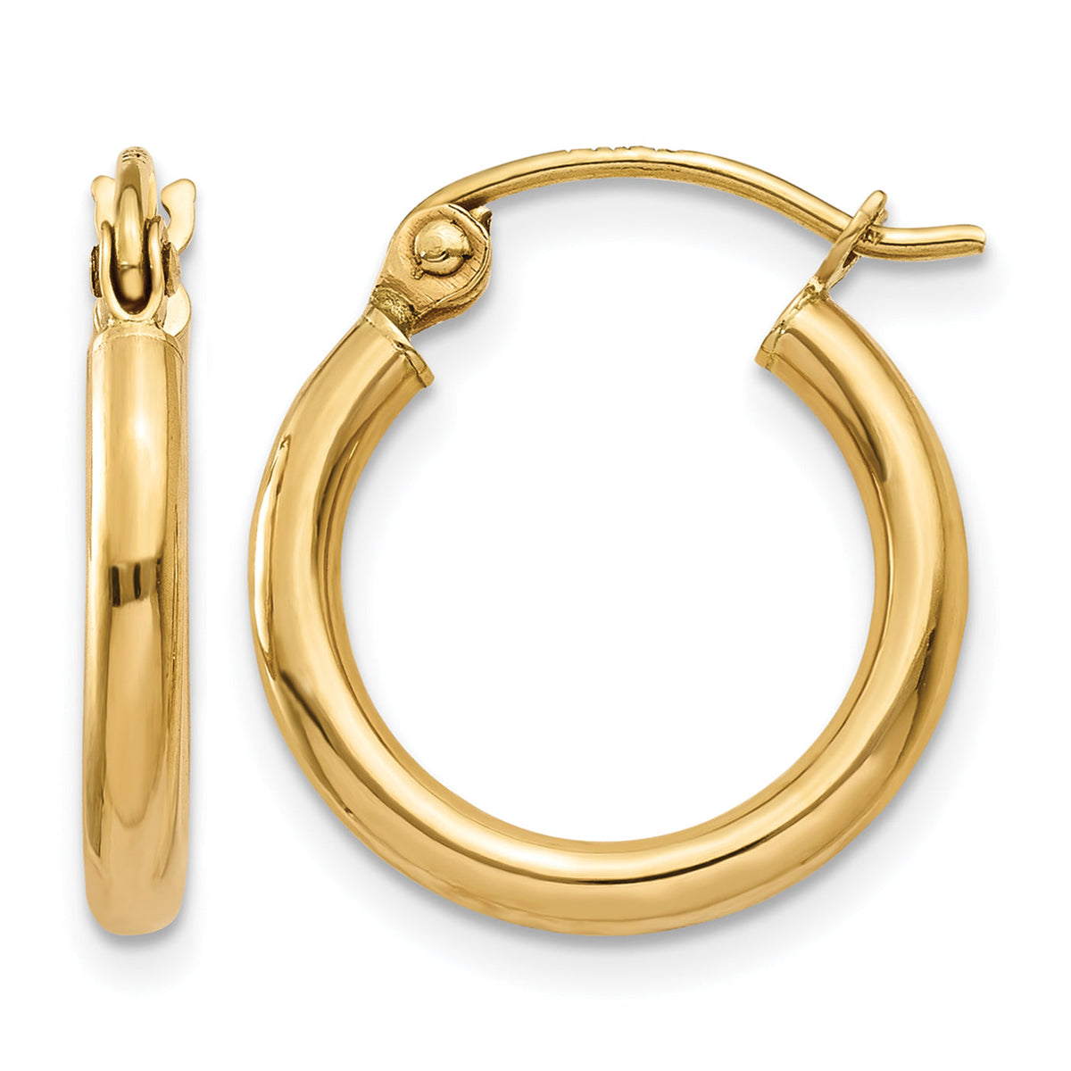 14K Yellow Gold 15mm x 2mm Lightweight Classic Round Hoop Earrings