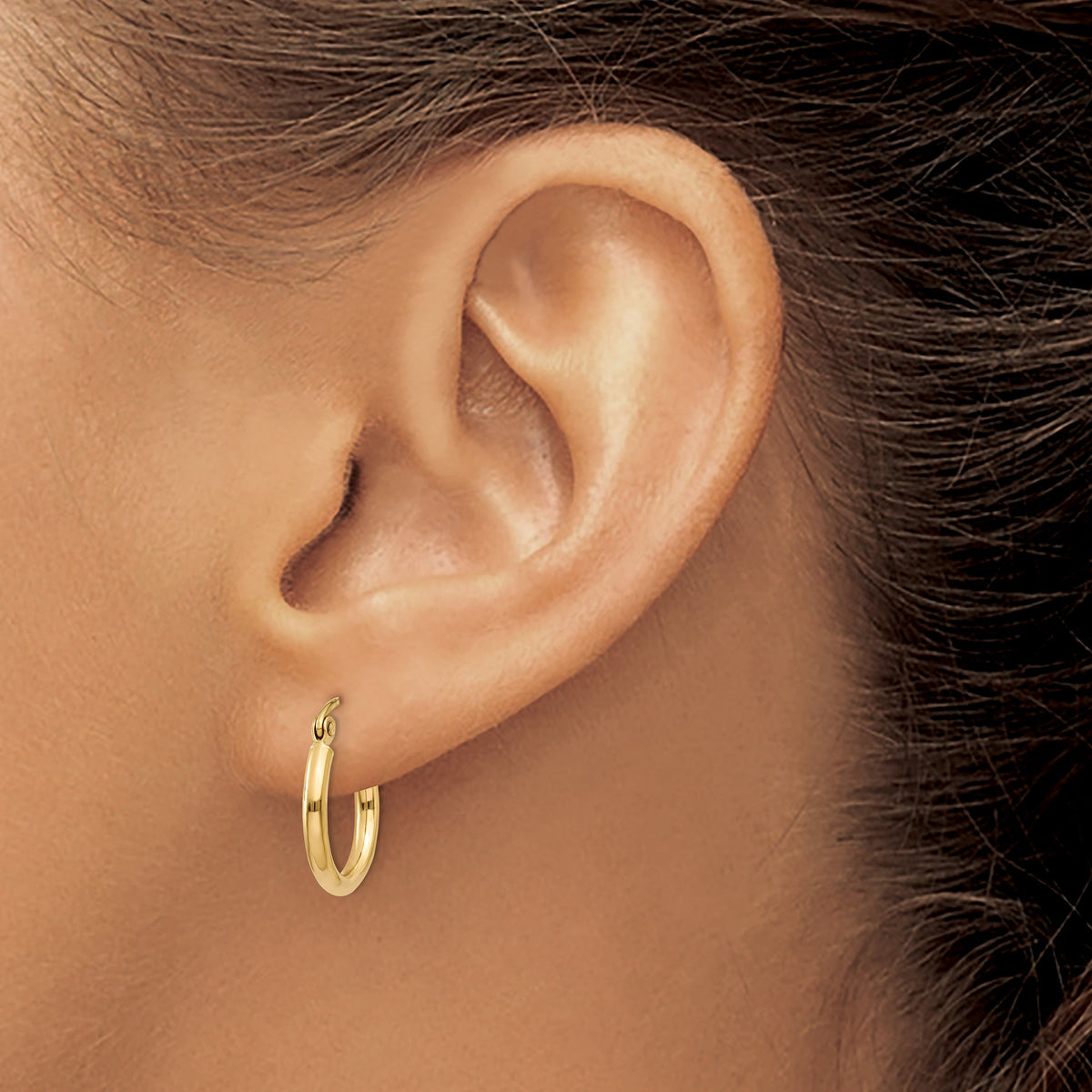 14K Yellow Gold 15mm x 2mm Lightweight Classic Round Hoop Earrings