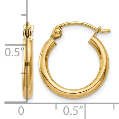14K Yellow Gold 15mm x 2mm Lightweight Classic Round Hoop Earrings