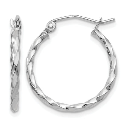 14K White Gold 15mm x 2mm Twisted Round Hoop Earrings