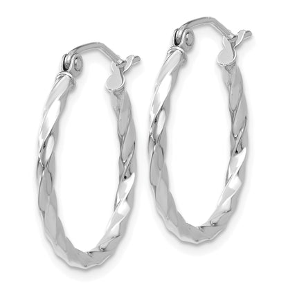 14K White Gold 15mm x 2mm Twisted Round Hoop Earrings