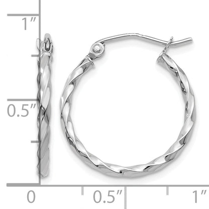 14K White Gold 15mm x 2mm Twisted Round Hoop Earrings