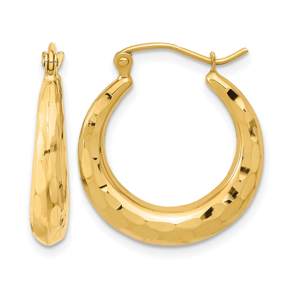 14K Yellow Gold 22mm x 20.5mm x 3.5mm Diamond Cut Tapered Hoop Earrings