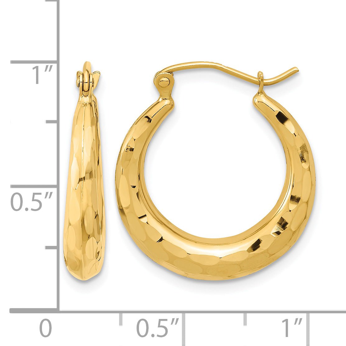 14K Yellow Gold 22mm x 20.5mm x 3.5mm Diamond Cut Tapered Hoop Earrings