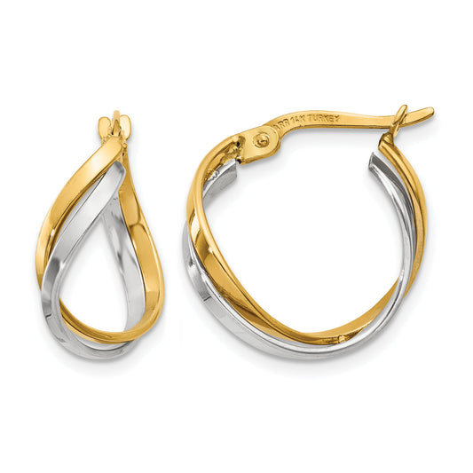 14K Two-Tone Gold 19mm x 8mm Twisted Hoop Earrings