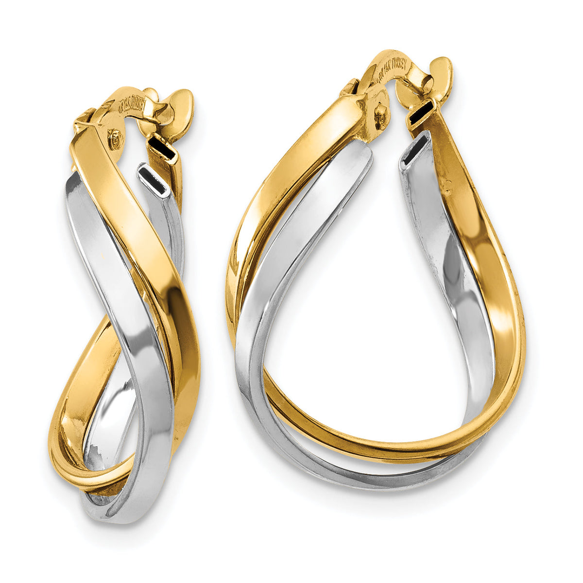 14K Two-Tone Gold 19mm x 8mm Twisted Hoop Earrings