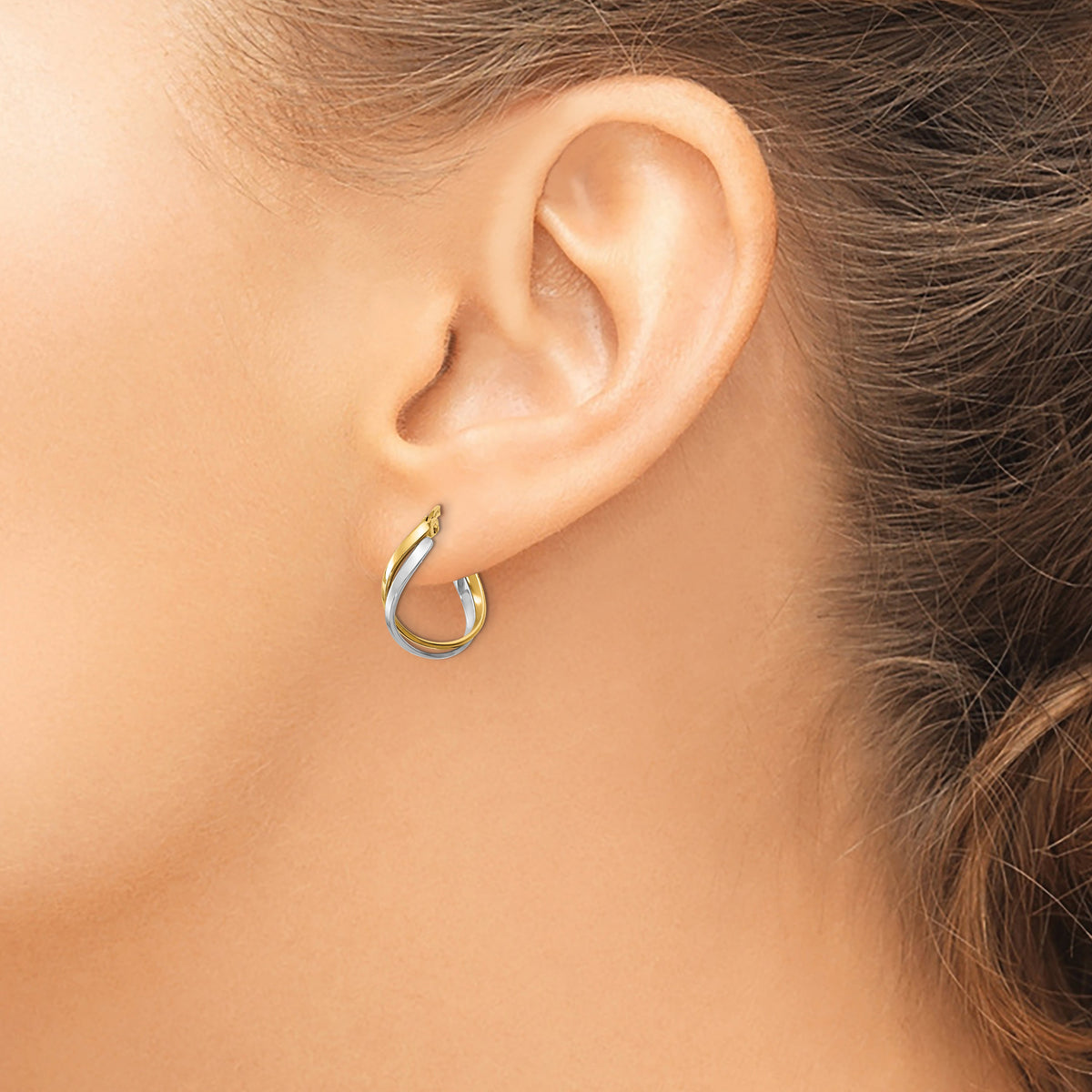 14K Two-Tone Gold 19mm x 8mm Twisted Hoop Earrings
