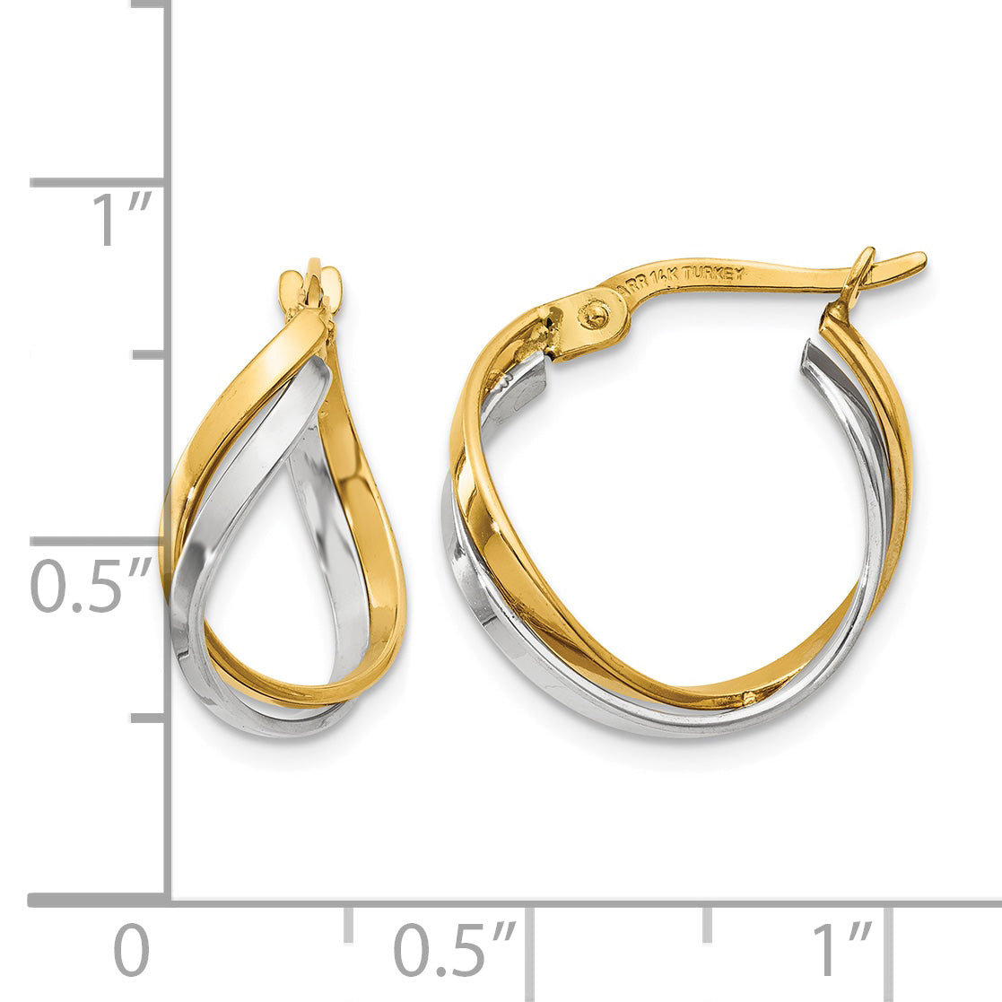 14K Two-Tone Gold 19mm x 8mm Twisted Hoop Earrings