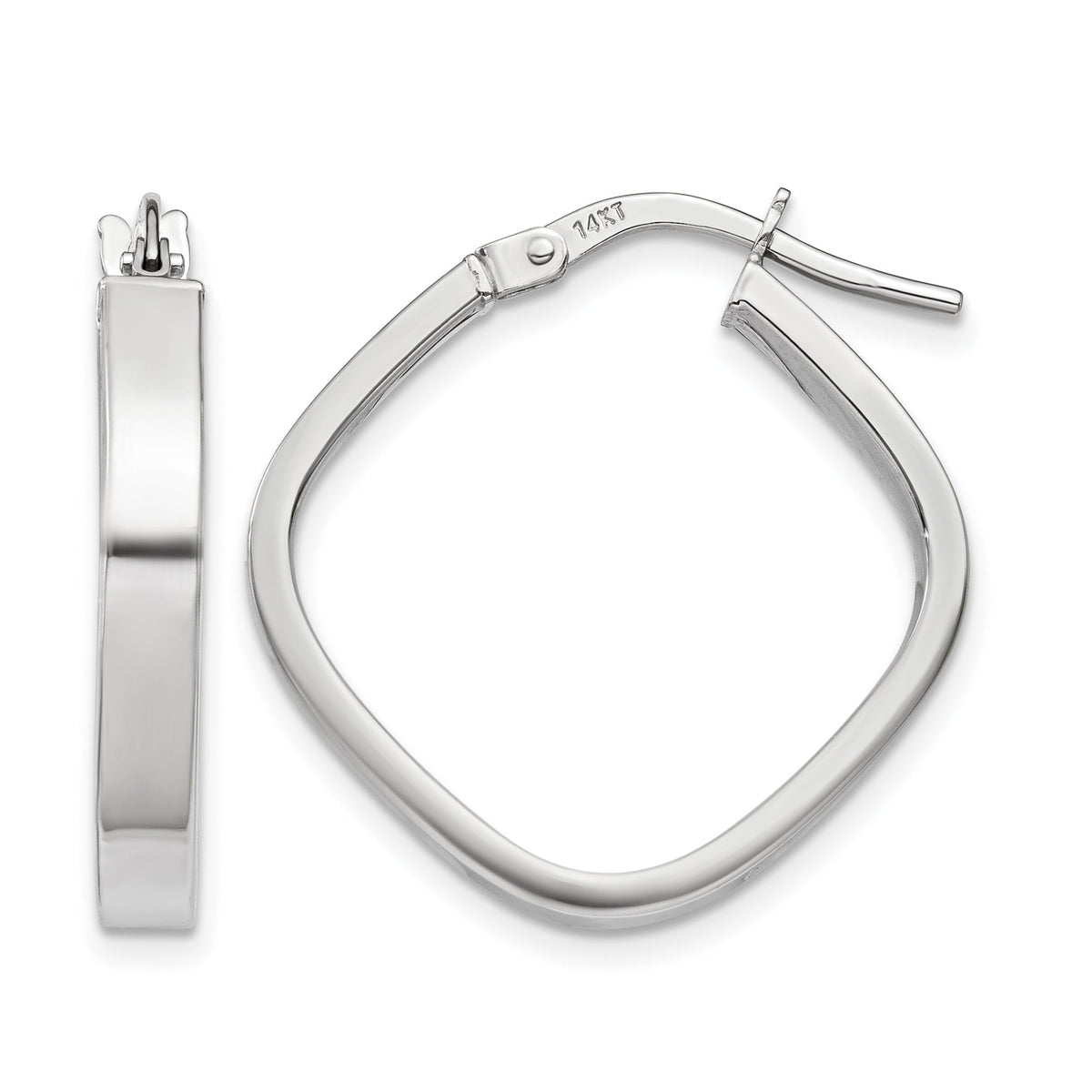 14K White Gold 27.25mm x 3mm Flat Edge Square Tube Hoop Earrings