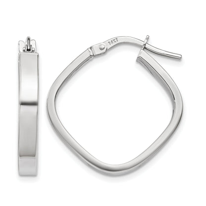 14K White Gold 27.25mm x 3mm Flat Edge Square Tube Hoop Earrings