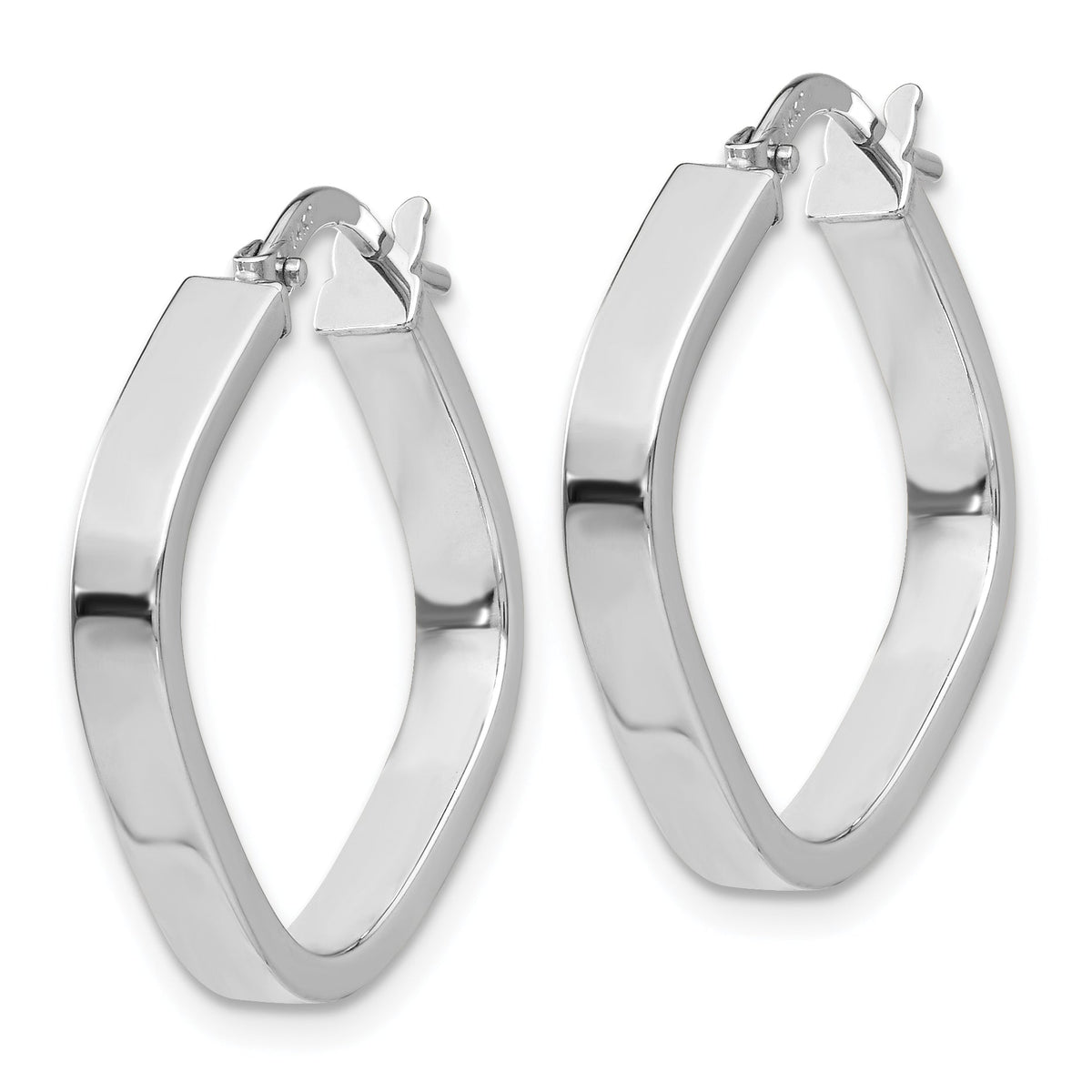 14K White Gold 27.25mm x 3mm Flat Edge Square Tube Hoop Earrings