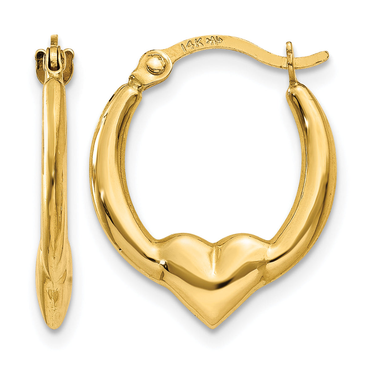 14K Yellow Gold 16mm x 13mm x 2.75mm Heart Hoop Earrings
