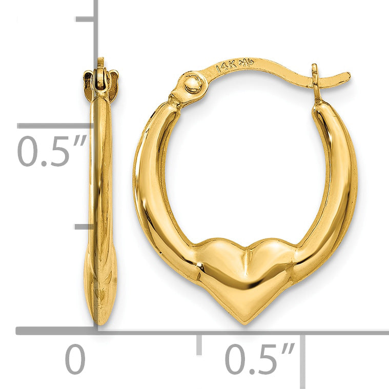 14K Yellow Gold 16mm x 13mm x 2.75mm Heart Hoop Earrings