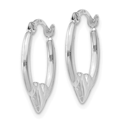 14K White Gold 16mm x 13mm x 2.75mm Heart Hoop Earrings