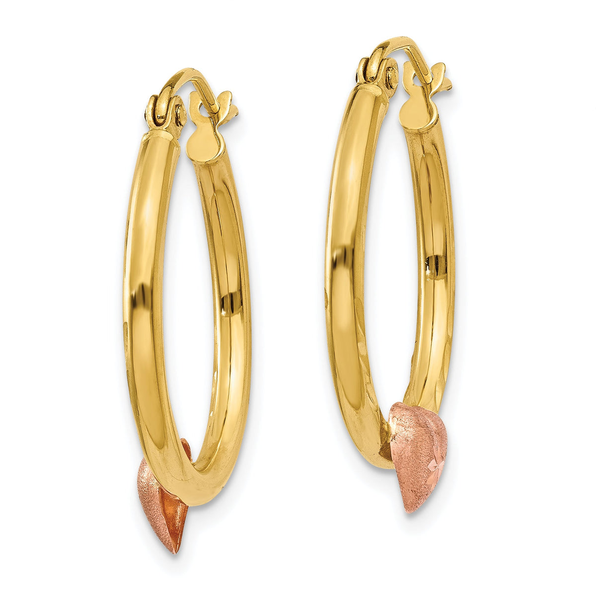 14K Two-Tone Gold 23mm x 20mm x 3.75mm Heart Hoop Earrings