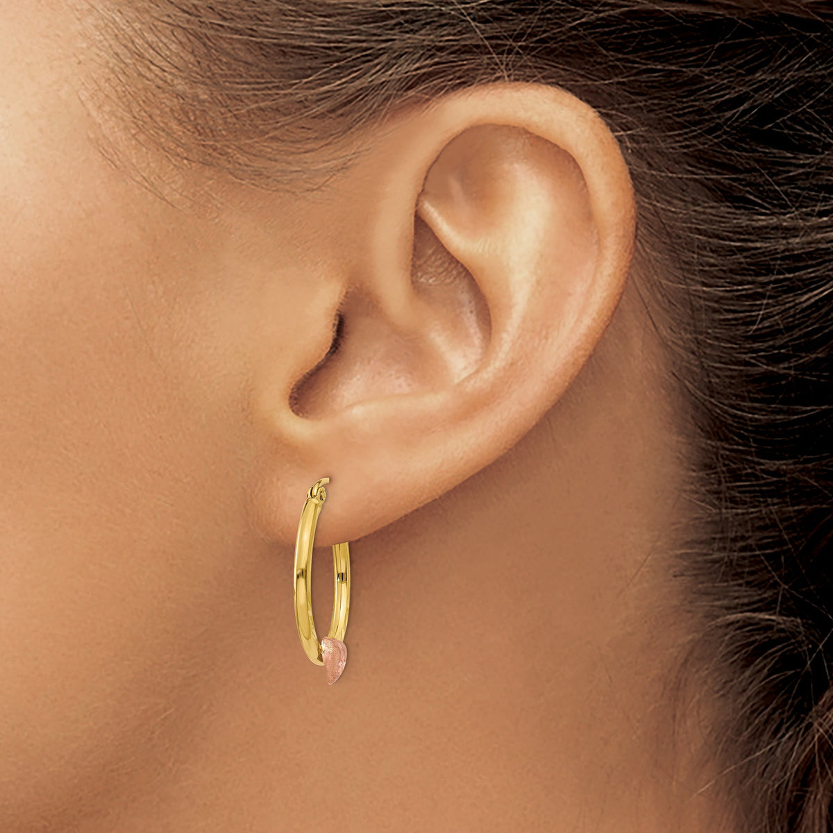 14K Two-Tone Gold 23mm x 20mm x 3.75mm Heart Hoop Earrings