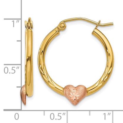 14K Two-Tone Gold 23mm x 20mm x 3.75mm Heart Hoop Earrings