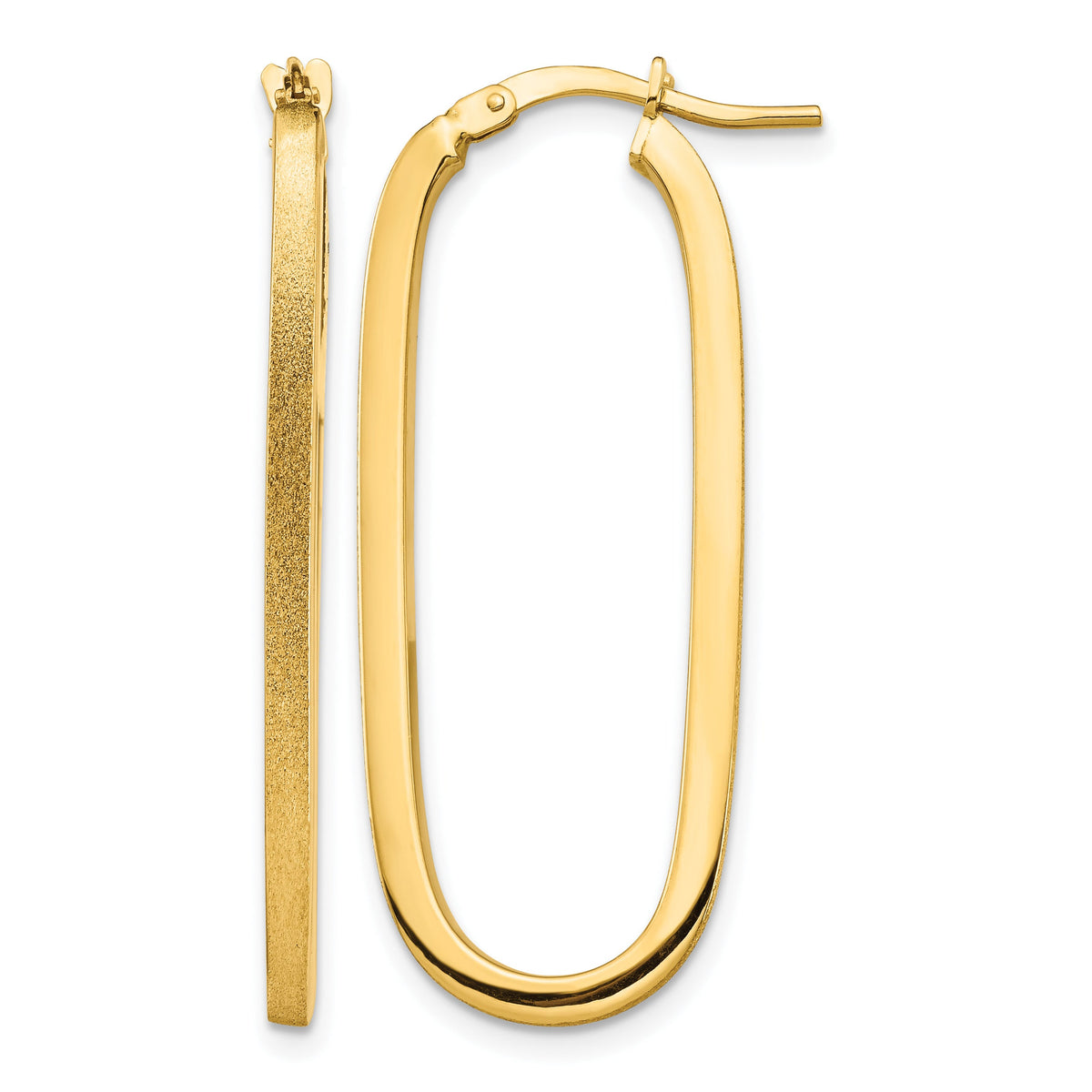 14K Yellow Gold 37.75mm x 15.5mm x 2mm Satin Oval Hoop Earrings