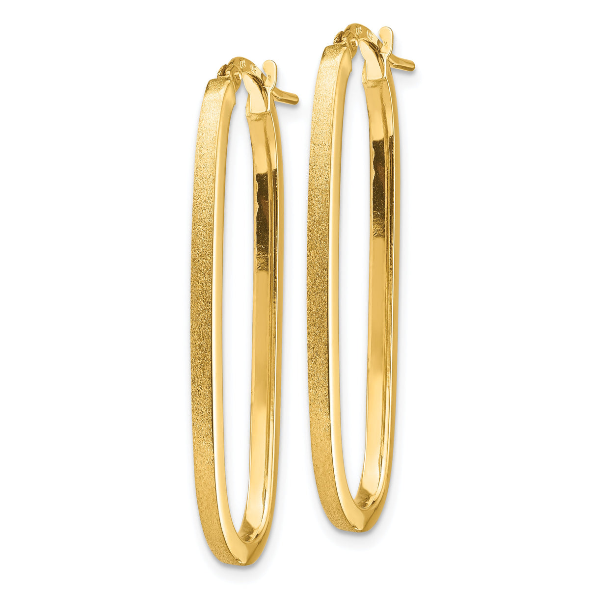 14K Yellow Gold 37.75mm x 15.5mm x 2mm Satin Oval Hoop Earrings