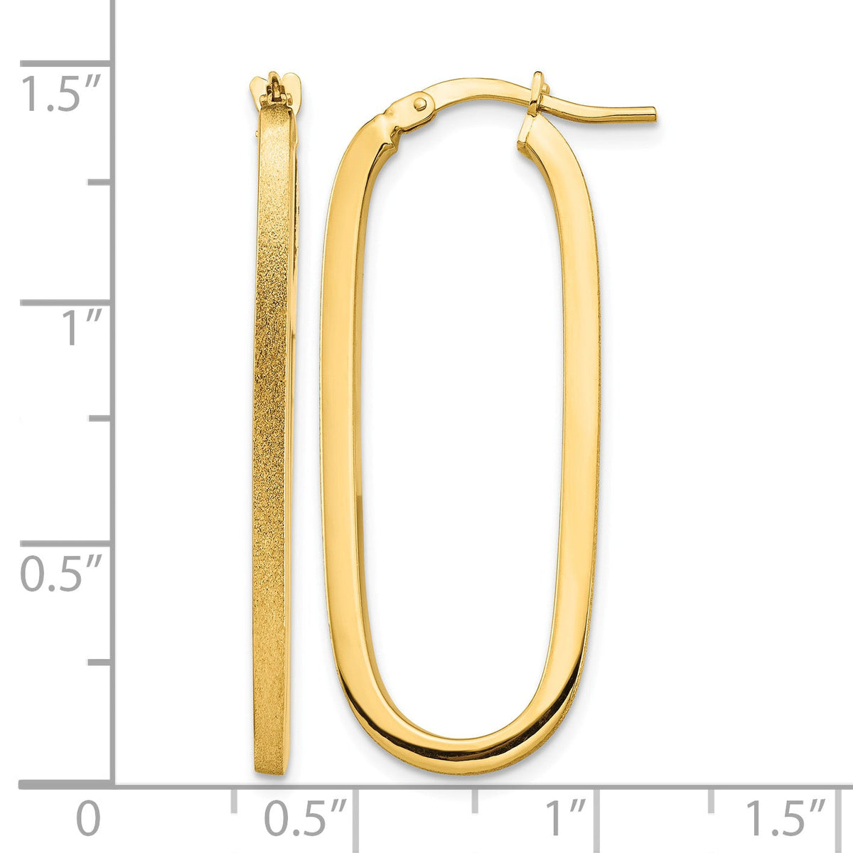 14K Yellow Gold 37.75mm x 15.5mm x 2mm Satin Oval Hoop Earrings