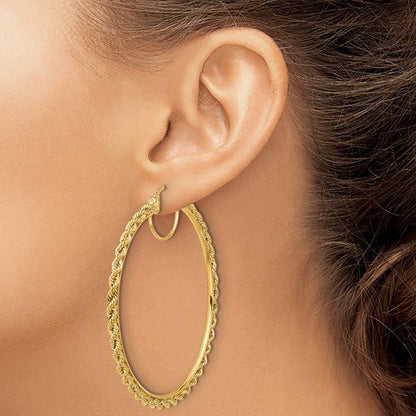 10k yellow gold diamond cut rope round hoop earrings 65mm x 2.95mm