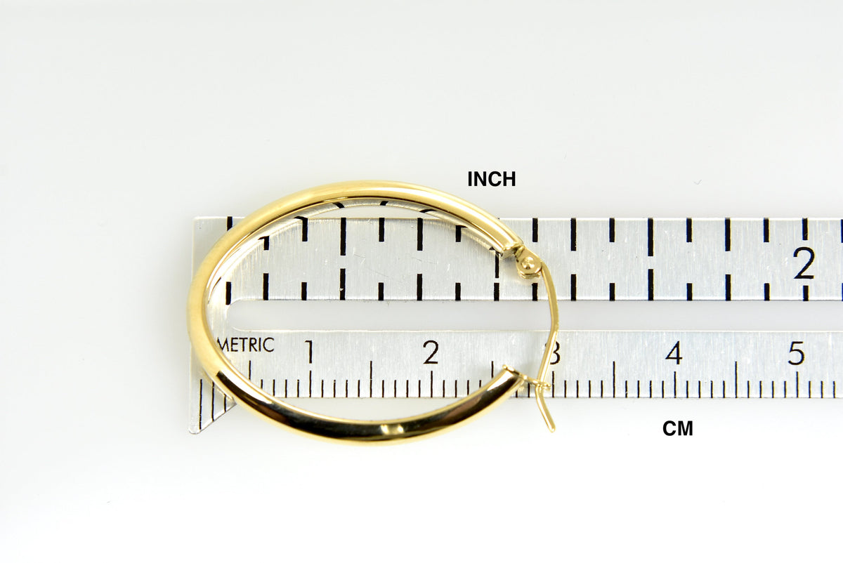 14K Yellow Gold 30mm x 22mm x 3.5mm Classic Modern Oval Hoop Earrings