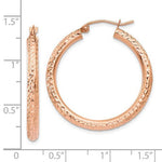 Загрузить изображение в средство просмотра галереи, 14K Rose Gold Diamond Cut Classic Round Hoop Textured Earrings 31mm x 3mm
