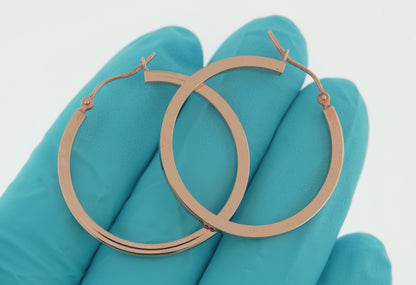 14k rose gold classic square tube round hoop earrings 30mm x 2mm