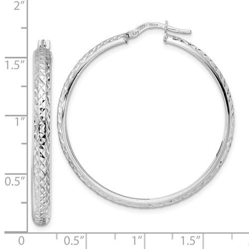 14k white gold diamond cut round hoop earrings 43mm x 4mm