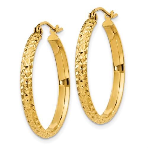 14k yellow gold diamond cut round hoop earrings 25mm x 2.5mm