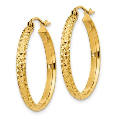 14k yellow gold diamond cut round hoop earrings 25mm x 2.5mm