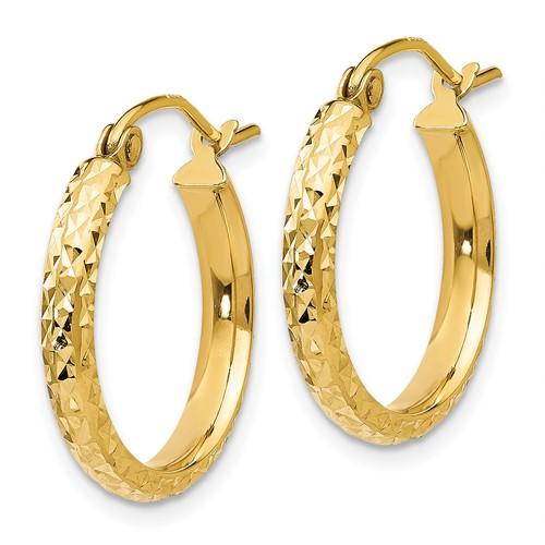 14k yellow gold diamond cut round hoop earrings 18mm x 2.5mm