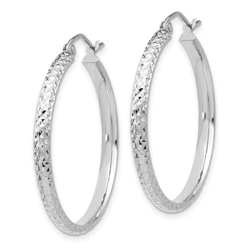 14k white gold diamond cut round hoop earrings 30mm x 2.5mm