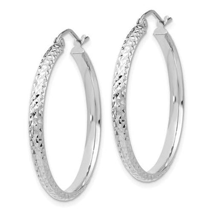 14k white gold diamond cut round hoop earrings 30mm x 2.5mm
