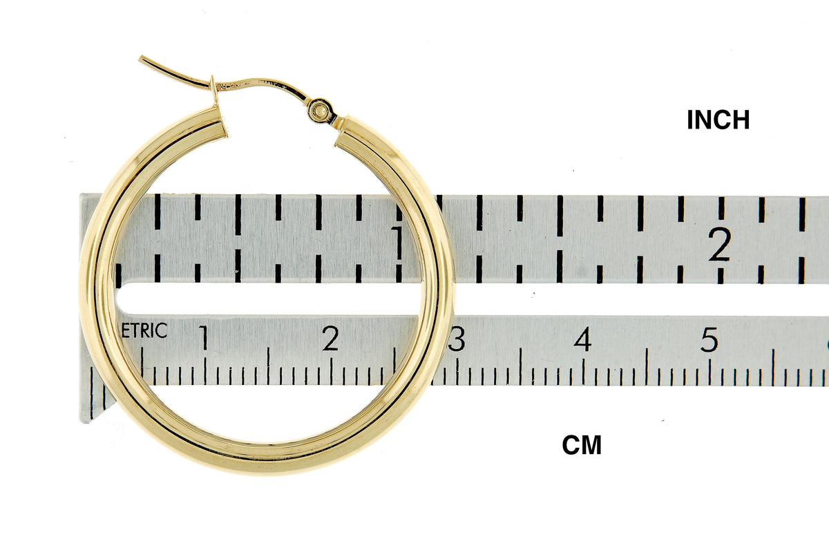 14K Yellow Gold 30mm x 3mm Lightweight Classic Round Hoop Earrings