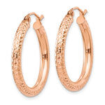Загрузить изображение в средство просмотра галереи, 14K Rose Gold Diamond Cut Textured Classic Round Hoop Earrings 25mm x 3mm
