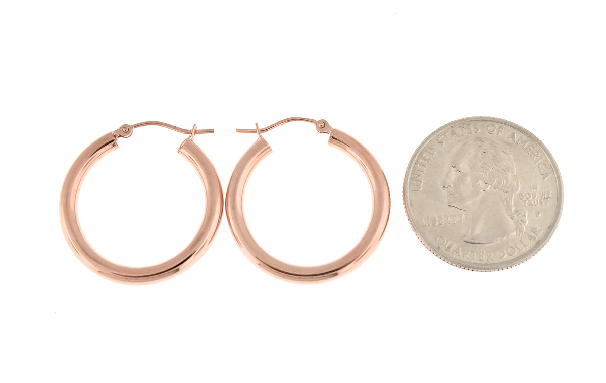14k rose gold classic round hoop earrings 25mm x 3mm
