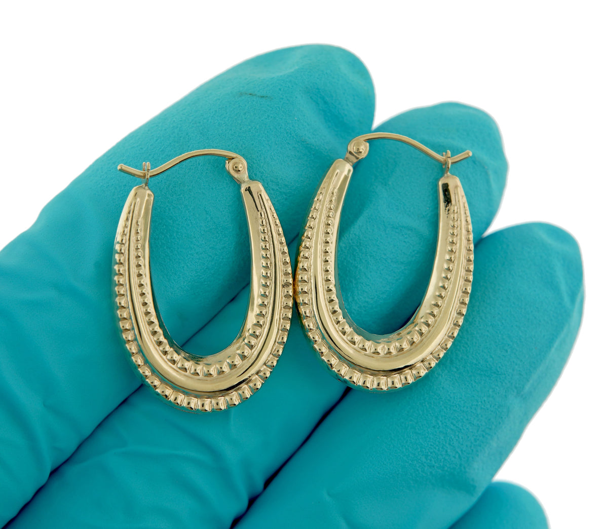10k yellow gold shrimp oval twisted classic textured hoop earrings 25mm x 17mm