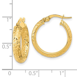 14k Yellow Gold Diamond Cut Inside Outside Round Hoop Earrings 19mm x 3.75mm