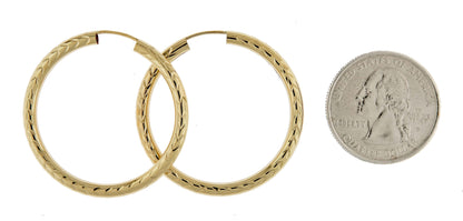 10k yellow gold diamond cut round endless hoop earrings 33mm x 3mm