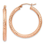 將圖片載入圖庫檢視器 14K Rose Gold Diamond Cut Classic Round Hoop Textured Earrings 31mm x 3mm
