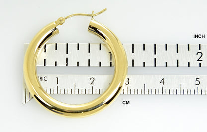 10K Yellow Gold Classic Round Hoop Earrings 30mm x 4mm