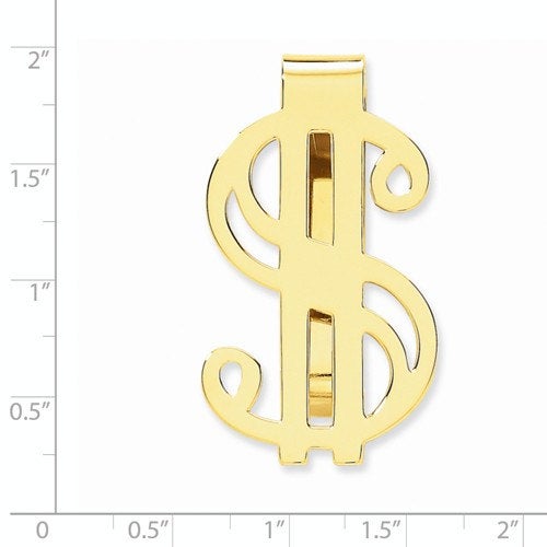 14k Solid Yellow Gold Money Clip Dollar Sign Symbol Personalized Engraved Monogram