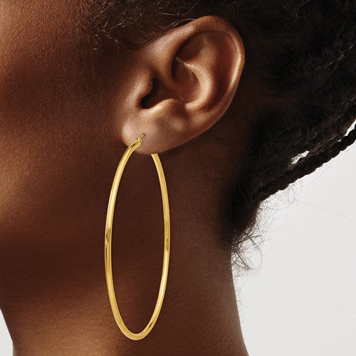 10k Yellow Gold Classic Round Hoop Click Top Earrings 68mm x 2mm