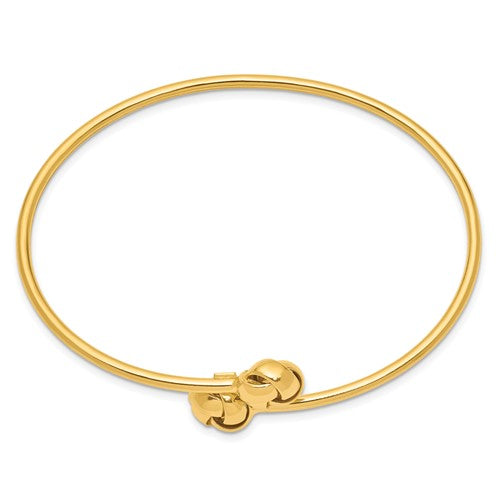 14k yellow gold love knot flexible slip on cuff bangle bracelet